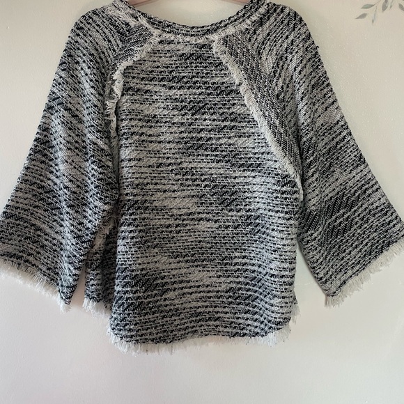 IRO LICIA Frayed Tweed Knit Top, 3/4 Sleeve, Fringe Detail,  Large - Picture 9 of 11